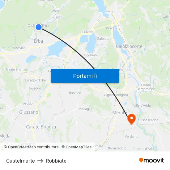 Castelmarte to Robbiate map