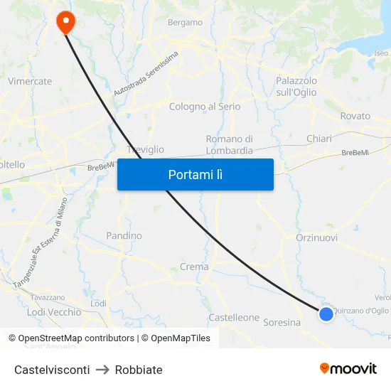 Castelvisconti to Robbiate map