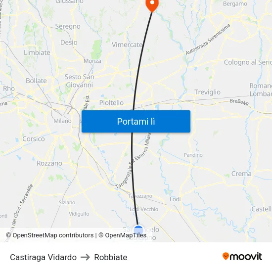 Castiraga Vidardo to Robbiate map