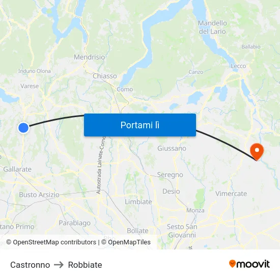 Castronno to Robbiate map