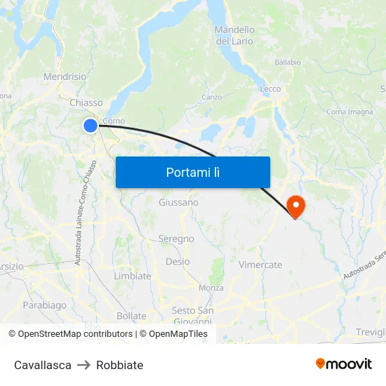 Cavallasca to Robbiate map