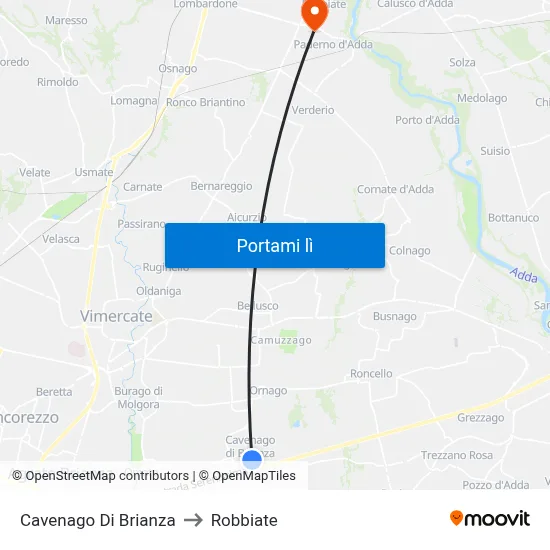 Cavenago Di Brianza to Robbiate map