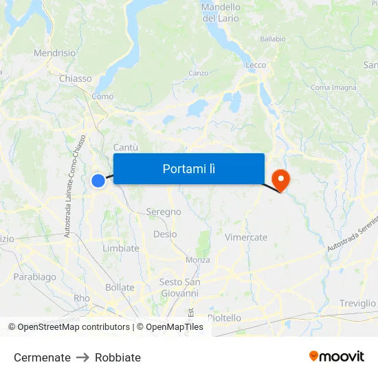 Cermenate to Robbiate map