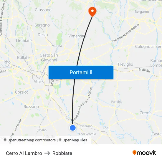 Cerro Al Lambro to Robbiate map