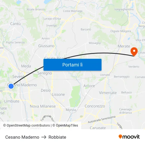 Cesano Maderno to Robbiate map