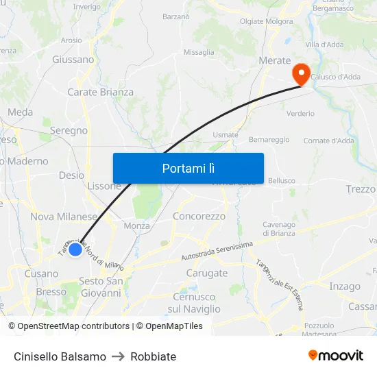 Cinisello Balsamo to Robbiate map
