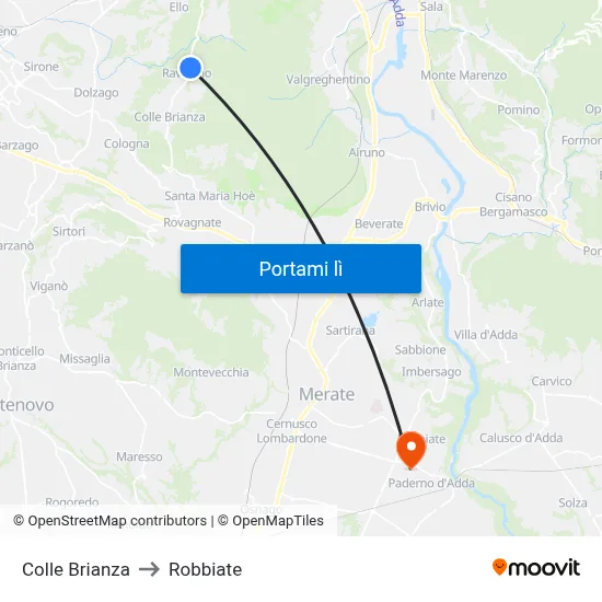 Colle Brianza to Robbiate map