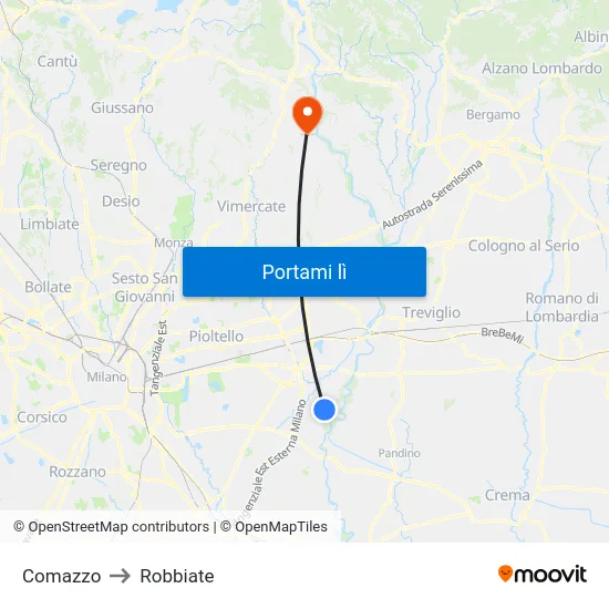 Comazzo to Robbiate map