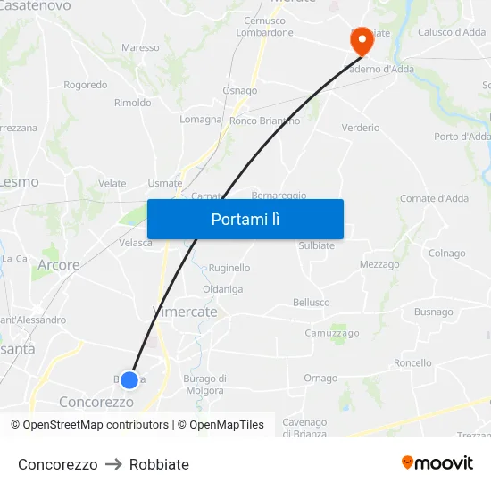 Concorezzo to Robbiate map