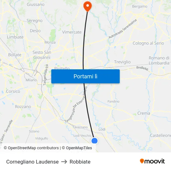 Cornegliano Laudense to Robbiate map