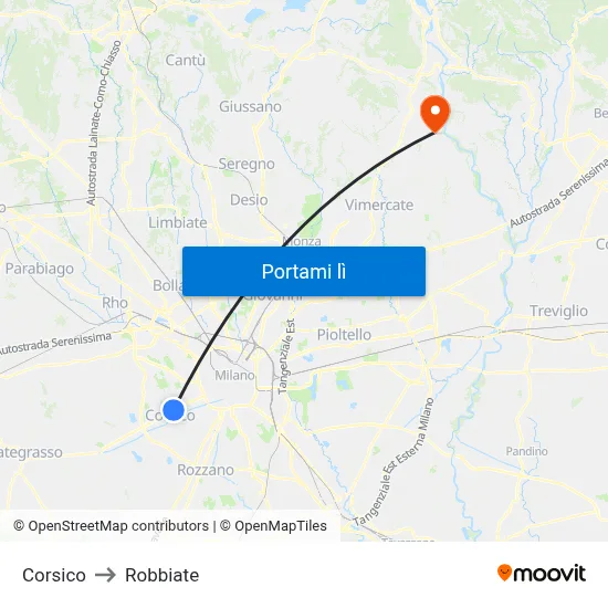 Corsico to Robbiate map
