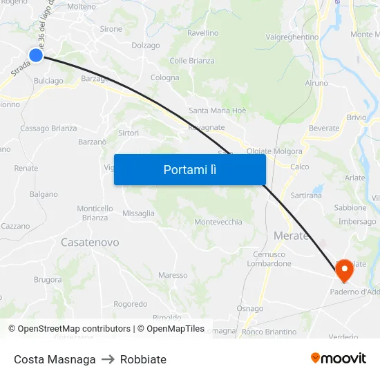 Costa Masnaga to Robbiate map