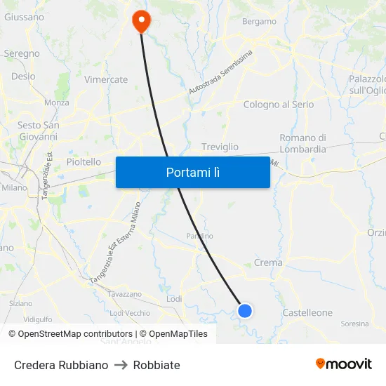 Credera Rubbiano to Robbiate map