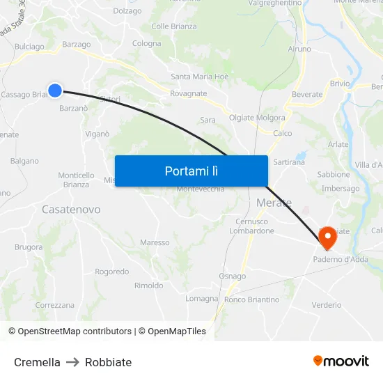 Cremella to Robbiate map