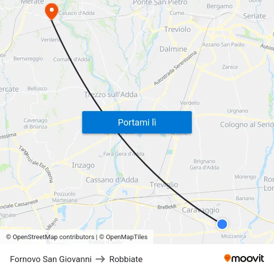 Fornovo San Giovanni to Robbiate map