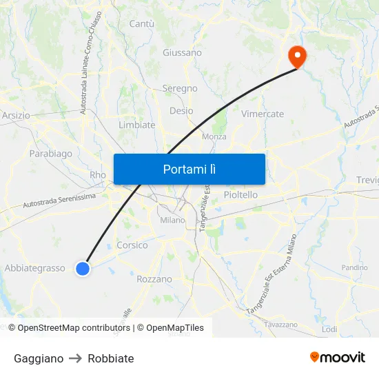 Gaggiano to Robbiate map