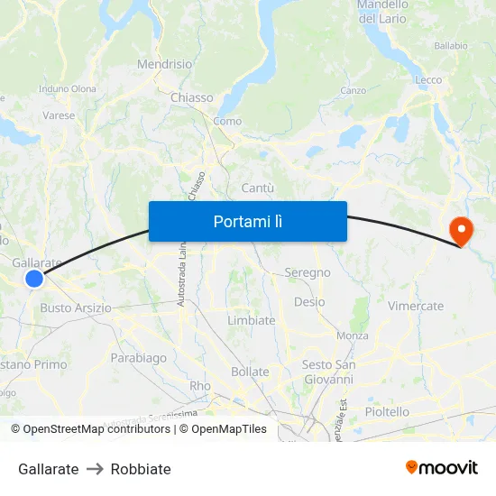 Gallarate to Robbiate map