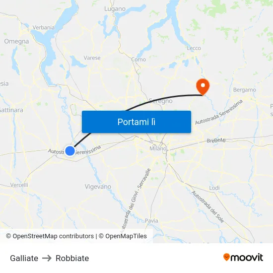 Galliate to Robbiate map