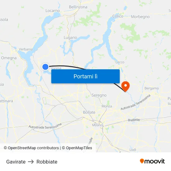 Gavirate to Robbiate map