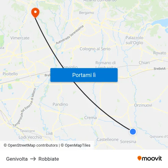 Genivolta to Robbiate map