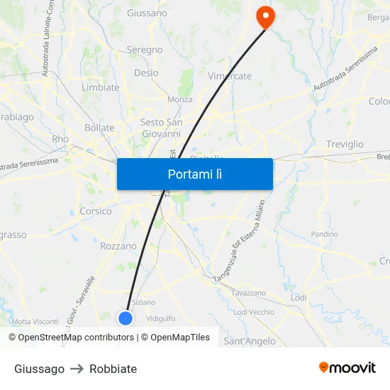 Giussago to Robbiate map