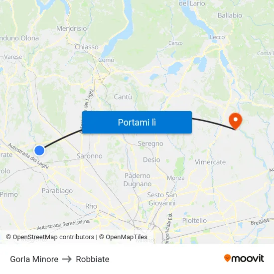 Gorla Minore to Robbiate map