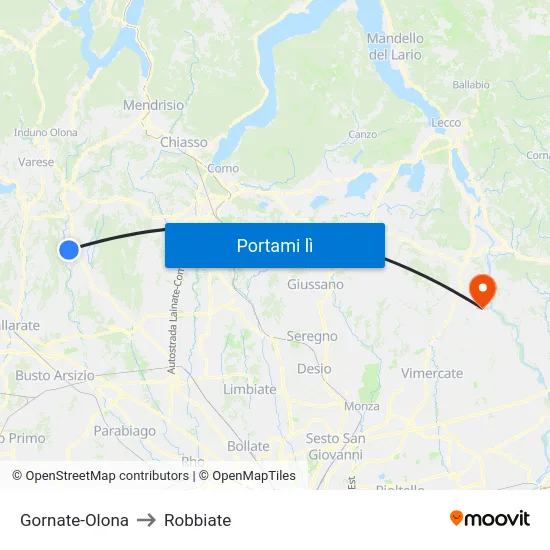 Gornate-Olona to Robbiate map