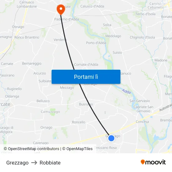 Grezzago to Robbiate map