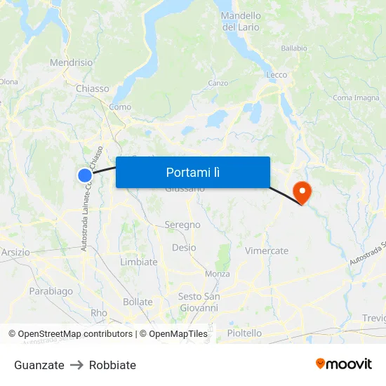 Guanzate to Robbiate map