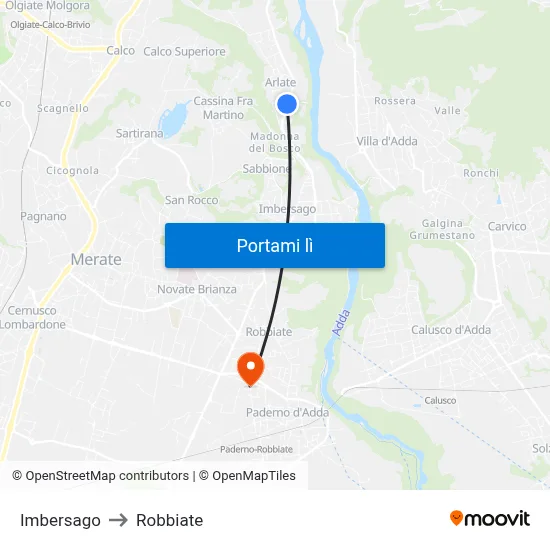 Imbersago to Robbiate map