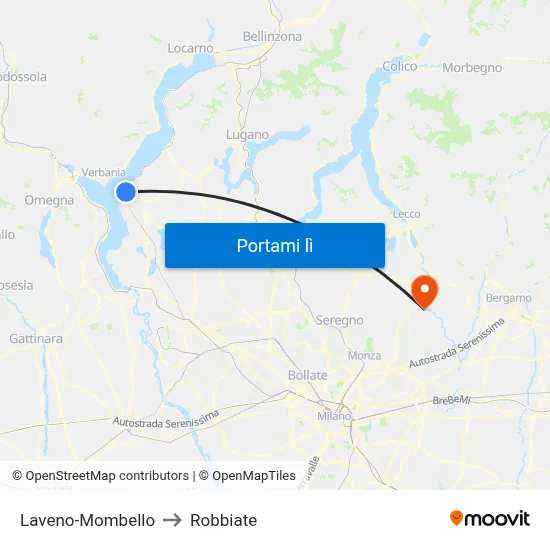 Laveno-Mombello to Robbiate map