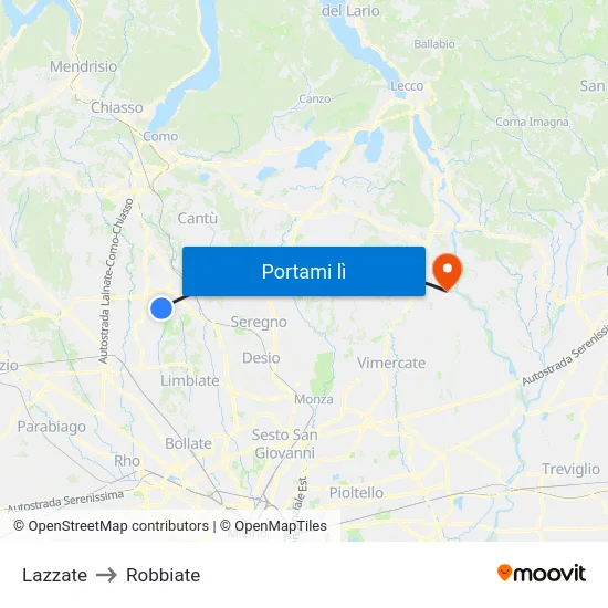 Lazzate to Robbiate map