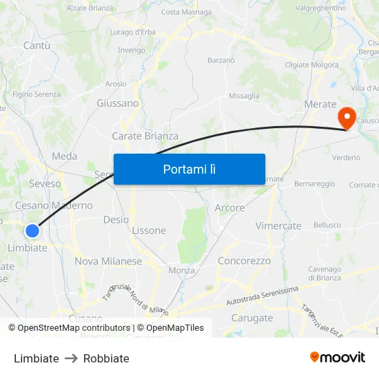 Limbiate to Robbiate map