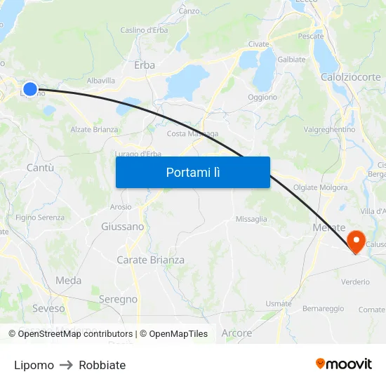 Lipomo to Robbiate map
