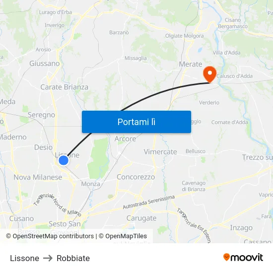 Lissone to Robbiate map