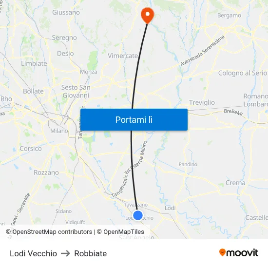 Lodi Vecchio to Robbiate map