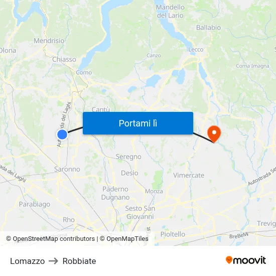 Lomazzo to Robbiate map
