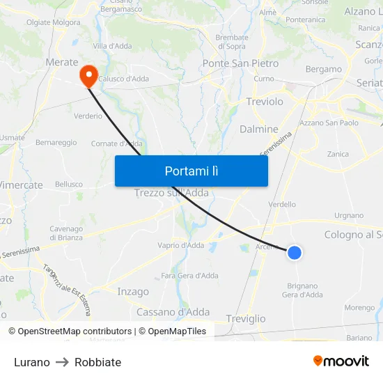 Lurano to Robbiate map
