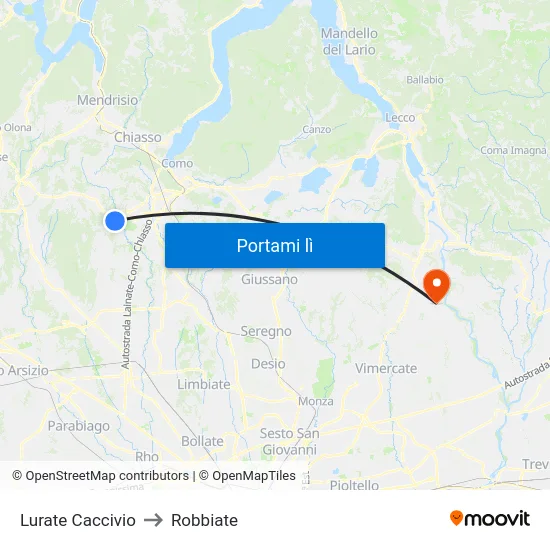 Lurate Caccivio to Robbiate map