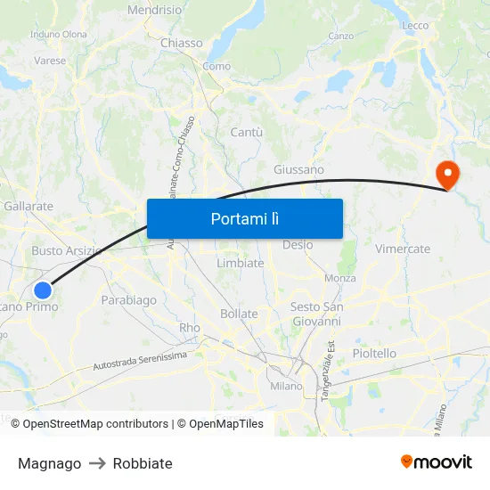 Magnago to Robbiate map