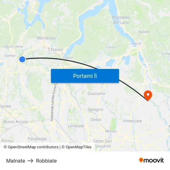Malnate to Robbiate map
