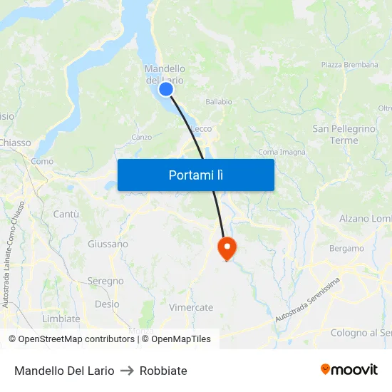 Mandello Del Lario to Robbiate map