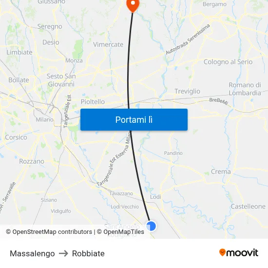 Massalengo to Robbiate map