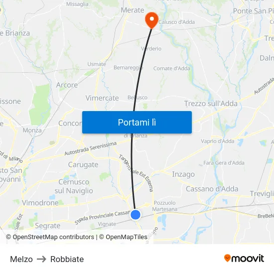 Melzo to Robbiate map