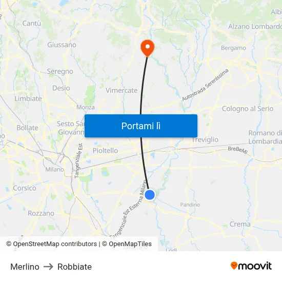 Merlino to Robbiate map