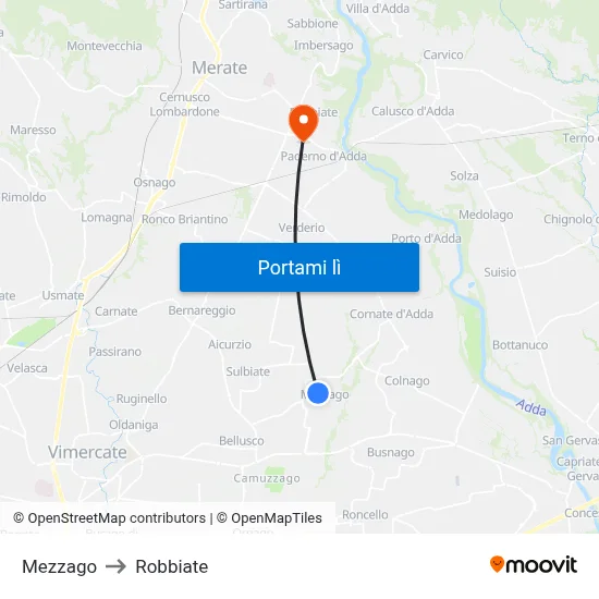 Mezzago to Robbiate map