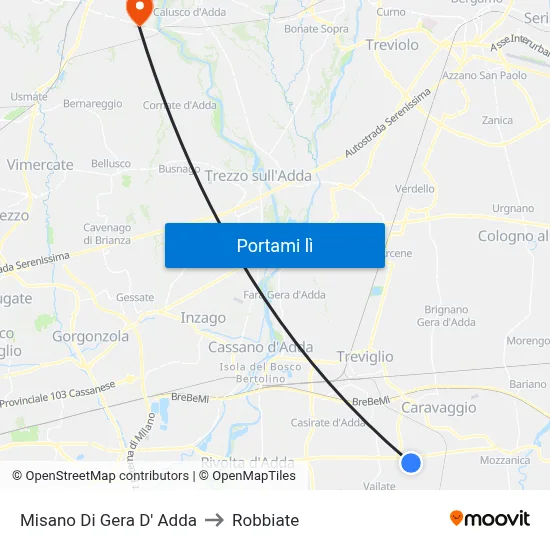 Misano Di Gera D' Adda to Robbiate map