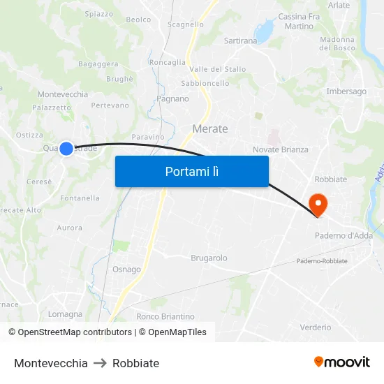 Montevecchia to Robbiate map