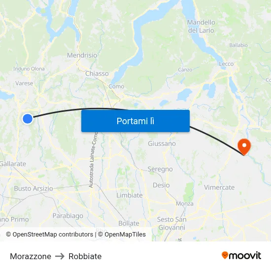 Morazzone to Robbiate map