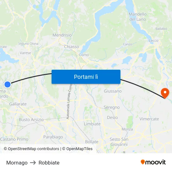 Mornago to Robbiate map